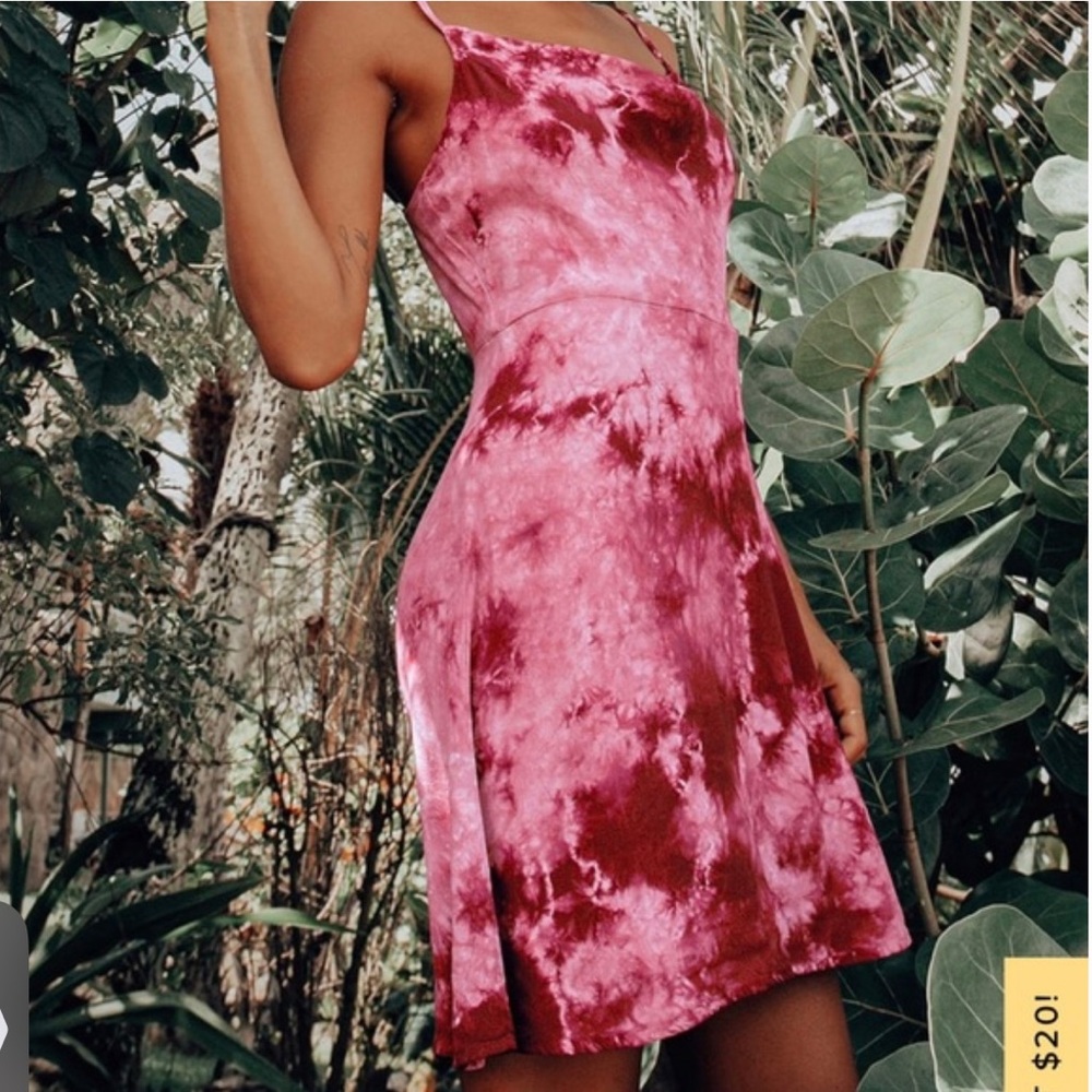 Lulu’s Tie-Dye Cowl Neck Sleeveless Mini Slip Dress XS